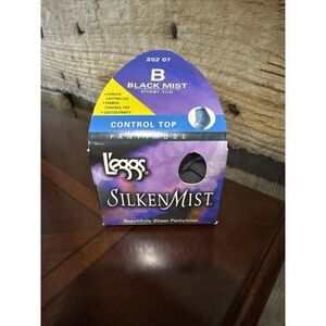 L'eggs‎ Panty Hose Silken Mist Control Top Size B Black Mist Sheer Toe 2000 NEW